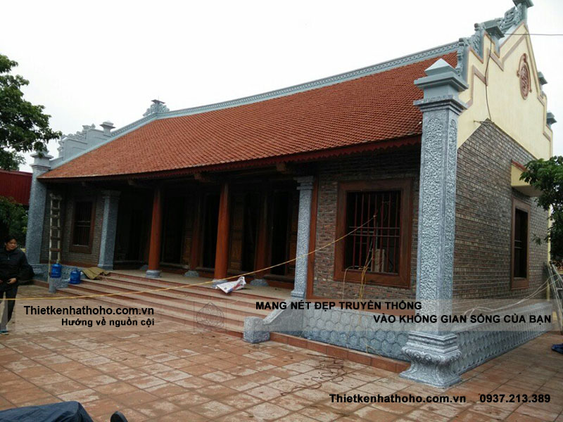 Hình 2- ảnh thi công mẫu nhà thờ họ 5 gian tại Hưng Yên