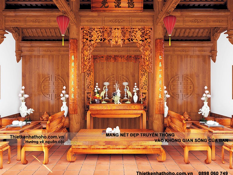 Mặt chính diện nội thất nhà thờ của bác Vương thại đất Hà thành