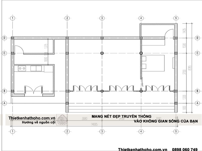 Bản mẫu chi tiết thiết kế nhà thờ họ đơn giản 3 gian 2 mái đậm chất truyền thống Việt tại Nam Định