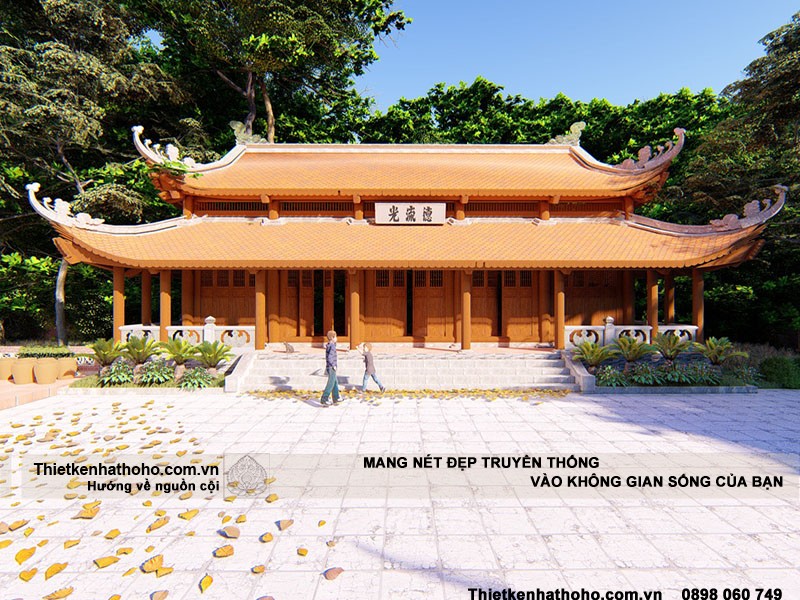 Hình ảnh chính diện nhà thờ tổ 5 gian 8 mái có mái hậu cung hợp phong thủy tại Việt Trì.