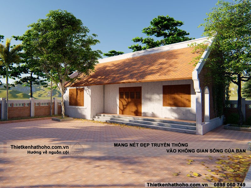 Hình ảnh thiết kế nhà ngang phụ trợ cho nhà thờ họ 3 gian 2 mái tại Vĩnh Phúc