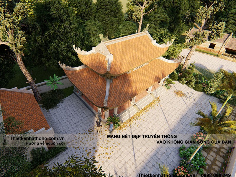 Nhìn tổng thể từ trên nhìn xuống nhà thờ họ 3 gian 8 mái 1 tầng tại Thái Nguyên