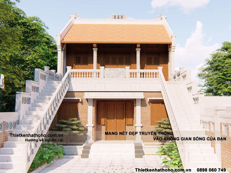 Hình ảnh chính diện của nhà thờ họ 2 tầng 3 gian tại Hà Nội