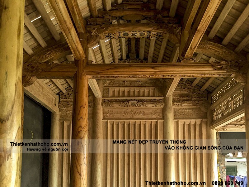 Bên trong của dự án thi công nhà thờ họ 2 mái bằng gỗ tại Tuyên Quang.