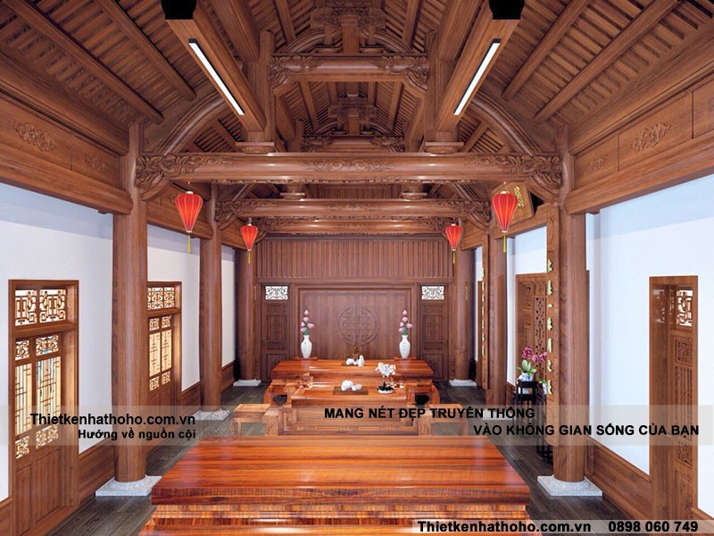 nhìn từ phải sang của nội thất nhà thờ tại Hà Giang