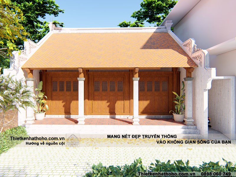 nhìn chính diện nhà thờ họ 3 gian 2 mái tại Phú Thọ