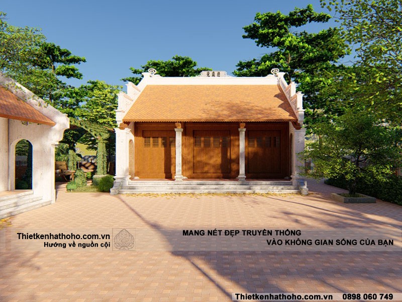 Thiết kế nhà thờ họ 3 gian 2 mái kết hợp với nhà ngang tại Vĩnh Phúc (phần 2)