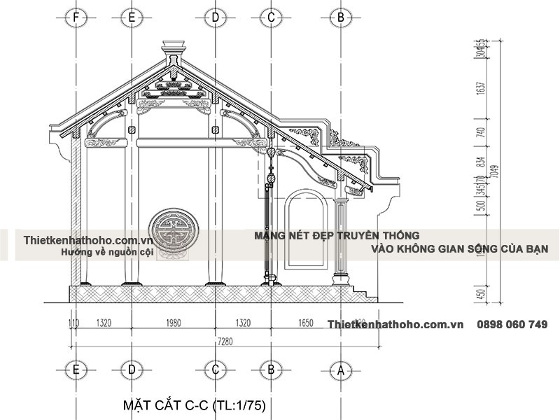 Bản vẽ thiết kế nhà thờ 3 gian 2 mái