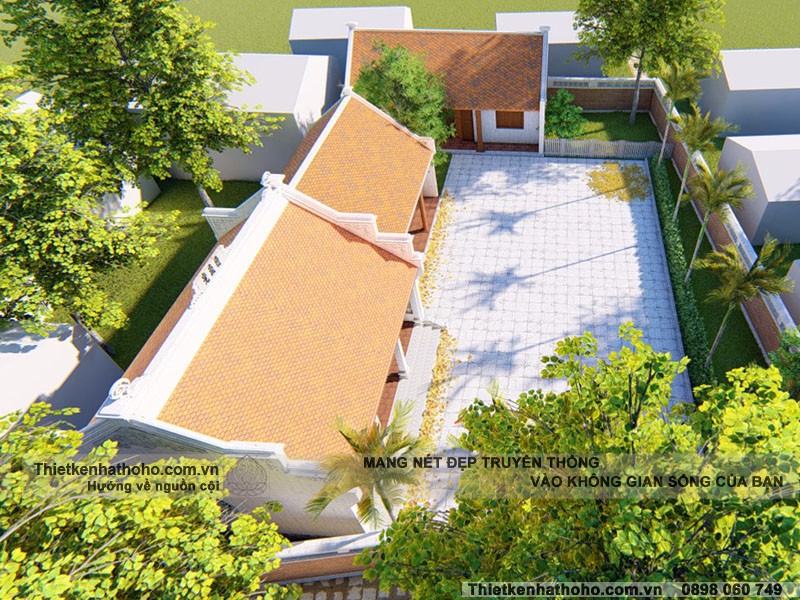 Hình ảnh mẫu nhà từ đường 3 gian 2 mái kết hợp với nhà ngang tại Hà Nam