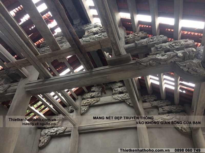 Phối cảnh khung mái trong của nhà thờ họ 3 gian 2 mái tại Quảng Ninh