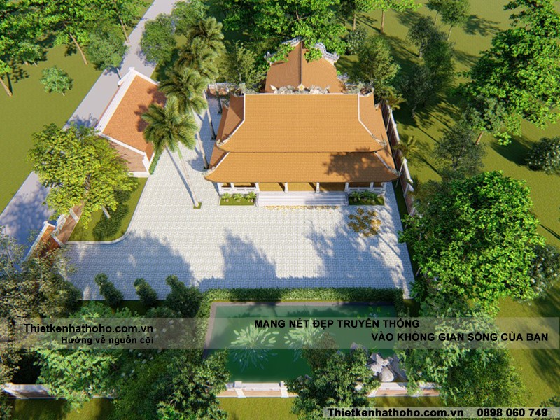 Hình ảnh mẫu thiết kế nhà từ đường 5 gian có cấu trúc 2 tầng mái hậu cung