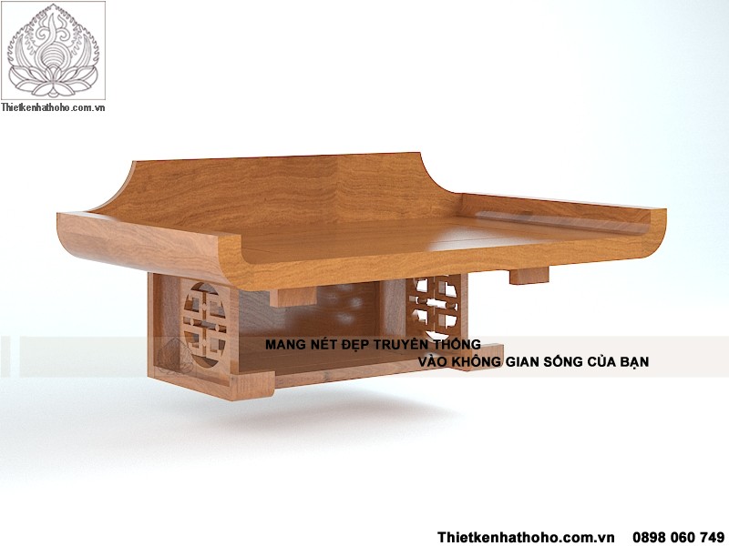 Nhìn từ trái sang phải mẫu thiết kế bàn thờ treo tường hiện đại BTT-07 bằng gỗ Hương