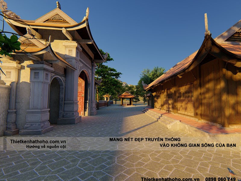 Cảnh đằng sau tam quan của chùa Minh Linh tại Hải Phòng.