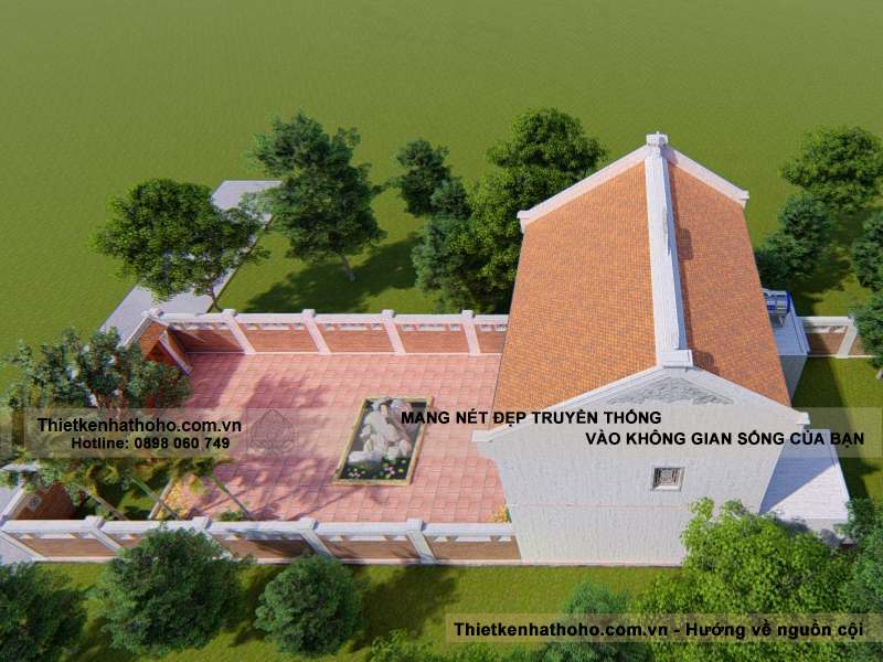 Góc nhìn từ trên xuống mẫu nhà thờ họ 3 gian 2 mái 2 tầng tại Hưng Yên